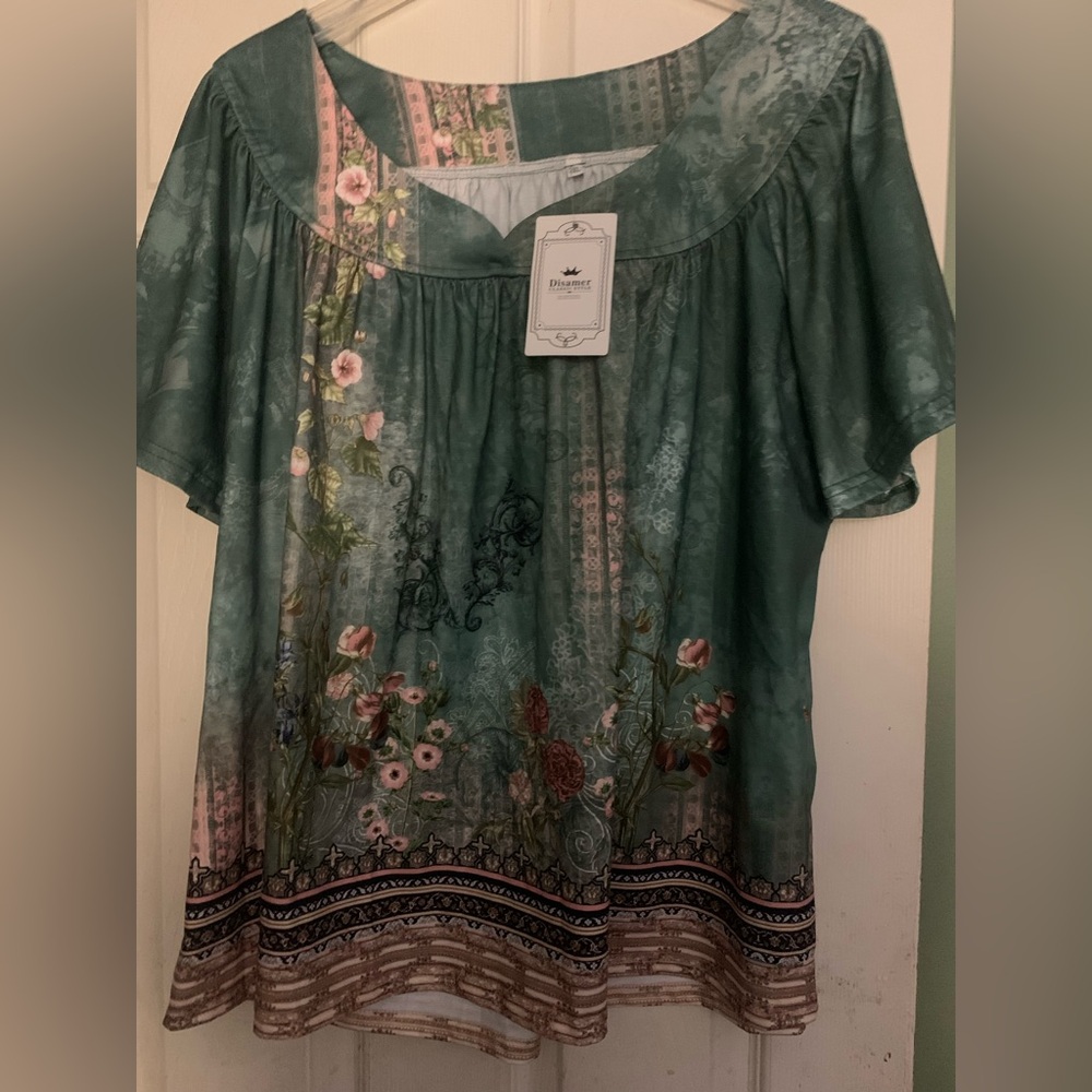 Elegant Floral Green Blouse